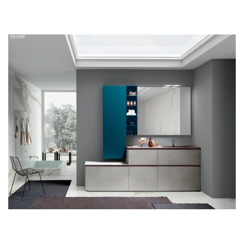 LIME 2.0  Composizione 204  Cemento Tortora+Laccato Blu Laguna Opaco  Mobile Bagno AZZURRA AZZURRA GROUP - 1