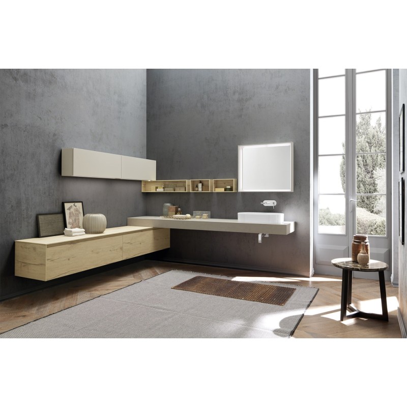 LIME 1.0  Armoire de Toilette  Composition 205 Nodato Spaccato Biondo + Laqueree Nebbia opaco AZZURRA 