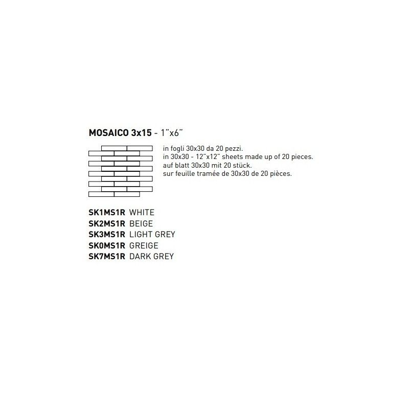 FLOW WHITE 3X15 MOSAIQUE 30X30 - COEM SK1MS1R COEM - 1