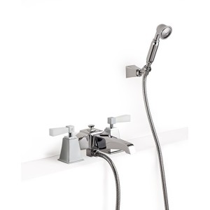 Vip Time Wannengruppe für Wannenrandmontage mit Handbrause, flexiblem Schlauch und Gelenkhalterung - Hebel in weißem Kristall DE