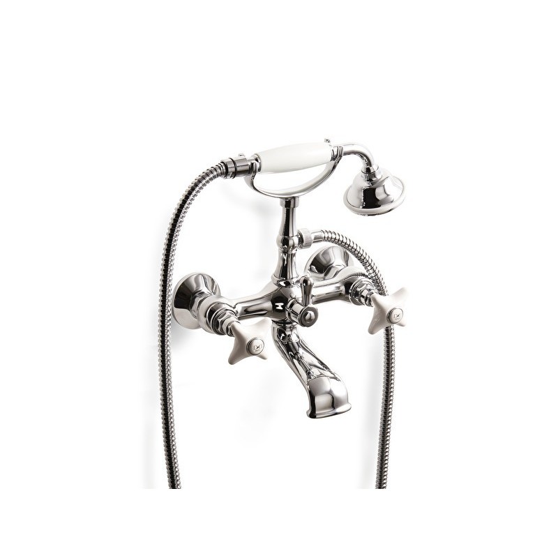 White Rose Bath Shower Mixer Wall mounted with hose and handset - Chrome DEVON&DEVON - 1