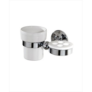 Cavendish Porta spazzolino con bicchiere e porta spazzolini in ceramica L17,2xH8,8xD10 con finitura Cromo DEVON&DEVON - 1