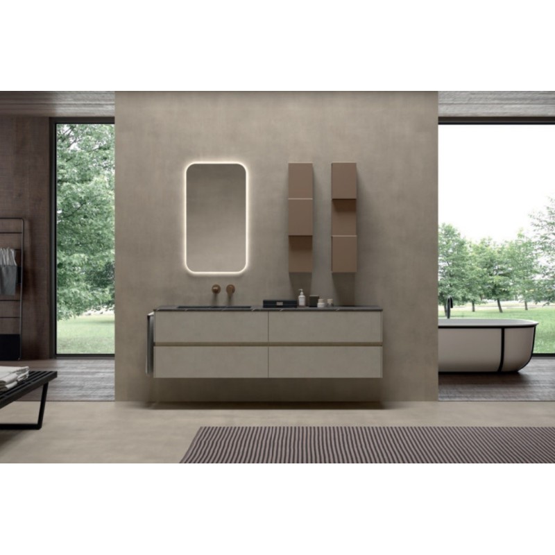 Bathroom cabinet Composition LIME 2.0 180cm Nobilitato Pelle Pecari Tortora - AZZURRA  Arredobagno AZZURRA GROUP - 1
