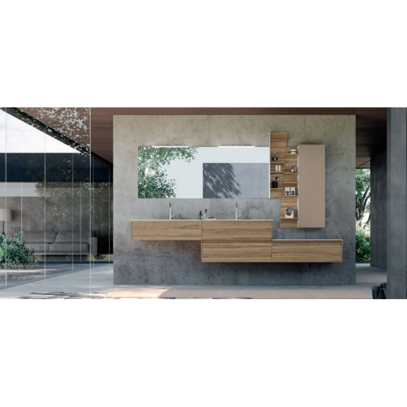 Bathroom cabinet Composition LIME 2.0 180cm Nobilitato Noce Tavola Antico chiaro - AZZURRA  Arredobagno AZZURRA GROUP - 1