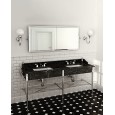 Lavabo DoubleMadison con piano in marmo Nero Marquinha,2 portasciugamani,ripiano in vetro L192xH103,5xP57 con gambe cromate DEVO