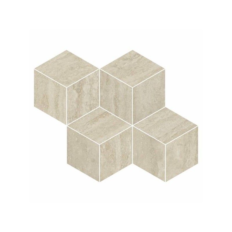PRESTIGIO TRAVERTINO BEIGE LUCIDO MOSAICO CUBE RETTIFICATO  30,4x35,2 - REFIN  OO30 REFIN - 1
