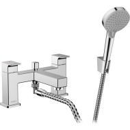 VERNIS SHAPE 2-hole rim mounted bath mixer with diverter and Hansgrohe hand shower HANSGROHE - 1