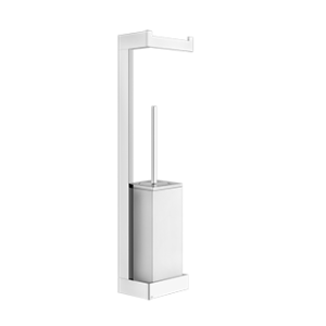 RETTANGOLO ACCESSORIES Wall column with roll holder and white toilet brush holder by GESSI
