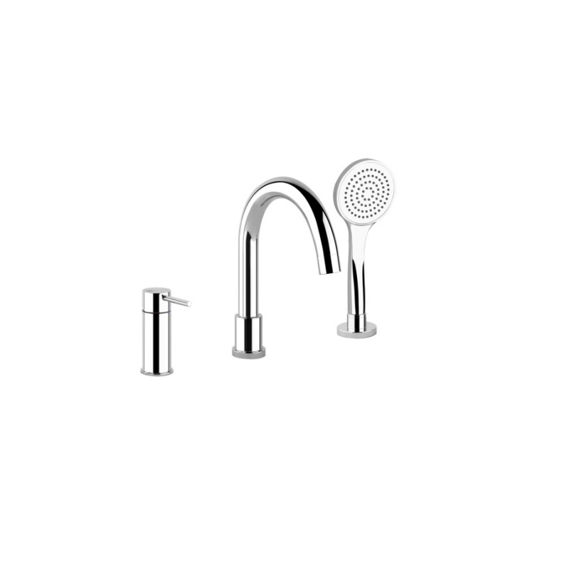 VIA TORTONA 3-hole deck-mounted bathtub mixer with spout, diverter, 1.5m flexible hose and GESSI anti-limescale hand shower