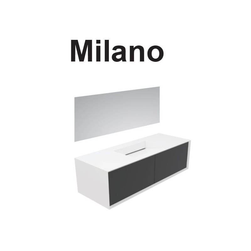 GSG MILANO Mobile Milano in MDF laccato bianco L140xP52 con lavabo integrato in resina e due cassetti push and pull