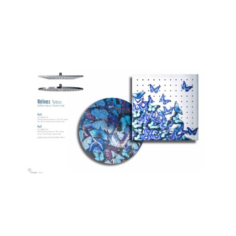 TATTOO WELLNESS SHOWER Soffione Doccia  Tondo ø mm 300 con grafica Cromo  Bongio 00882TT10FLY Q-BLUE BONGIO RUBINETTERIE  - 1
