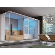 OLIMPO HAMMAM con Doccia e Vasca integrata + Sauna Versione Angolo 395x150xH.215 Angolo - Hafro - Geromin